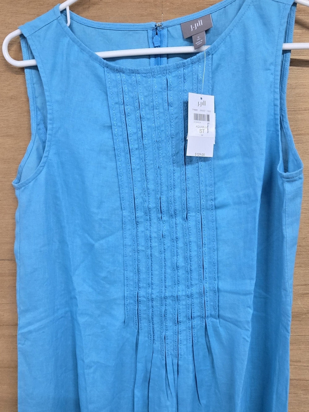 (2) J.Jill 100% Linen Maxi Dress in Blue & Beige Size Small NWT